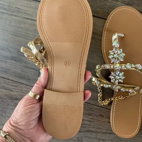 New Sandals Jeweled Bling Ankle Bracelet Slides 43 BRAND NEW Women's Size 12 - Picture 4 of 10